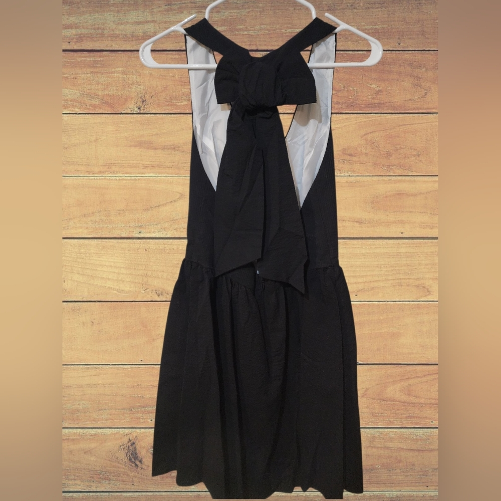 NWT Boutique Black Halter Back Sleeveless Mini A-Line Dress With Bow Medium